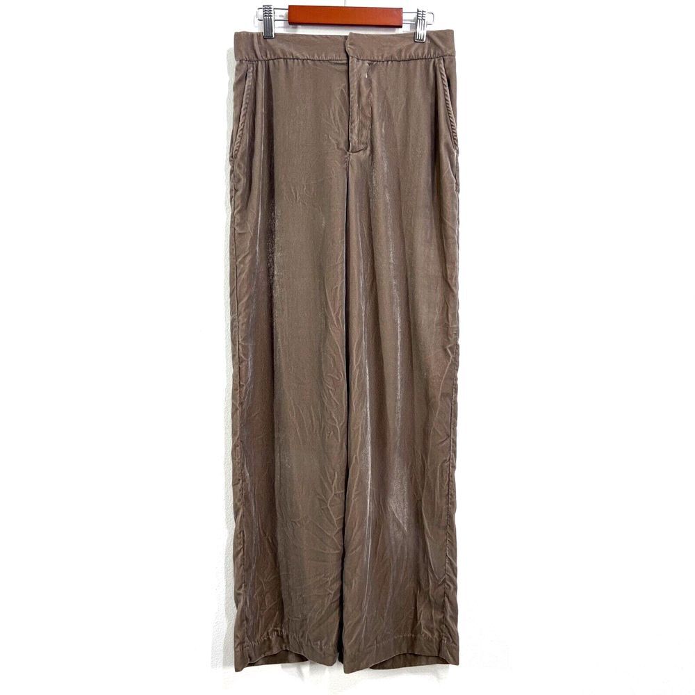 Gap Pants Women 4 Gray Velvet‎ Velour Wide Leg Pants Pockets Mid Rise Classic